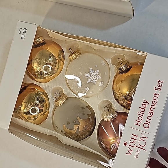 PASTEL VTG Glass Christmas Bulbs 12pc Nativity Snowflake Gold Mauve Xmas Tree - Picture 11 of 12